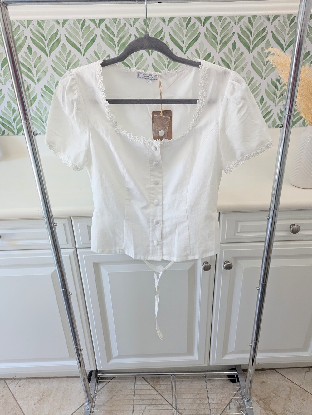 Ren Faire white lace Crochet blouse Small Boho Coquette Feminine Cottagecore - Picture 8 of 16